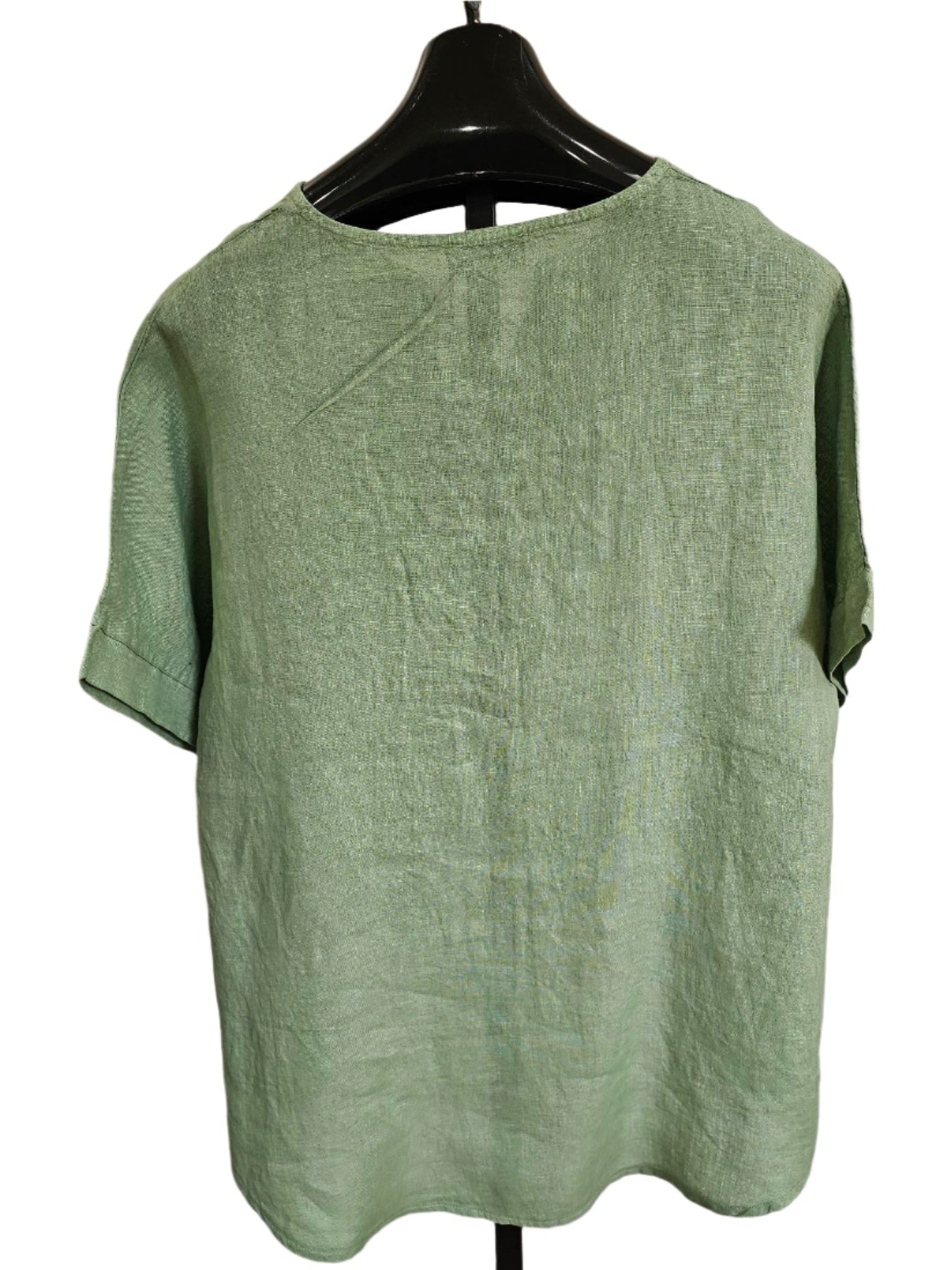 Top Pullover 1Pocket High Low Linen Short Sleeve Women's One Size 146051