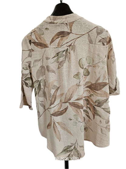 Top Pullover 3 Button 1 Pocket Light Tan Floral Women's One Size 4702