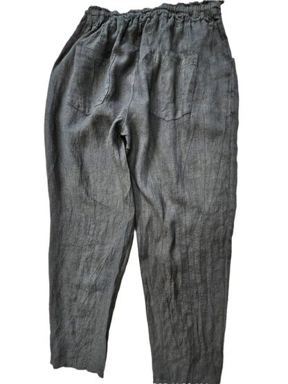 Pants Black Drawstring  Linen  4 Pocket  Women's One Size 9339
