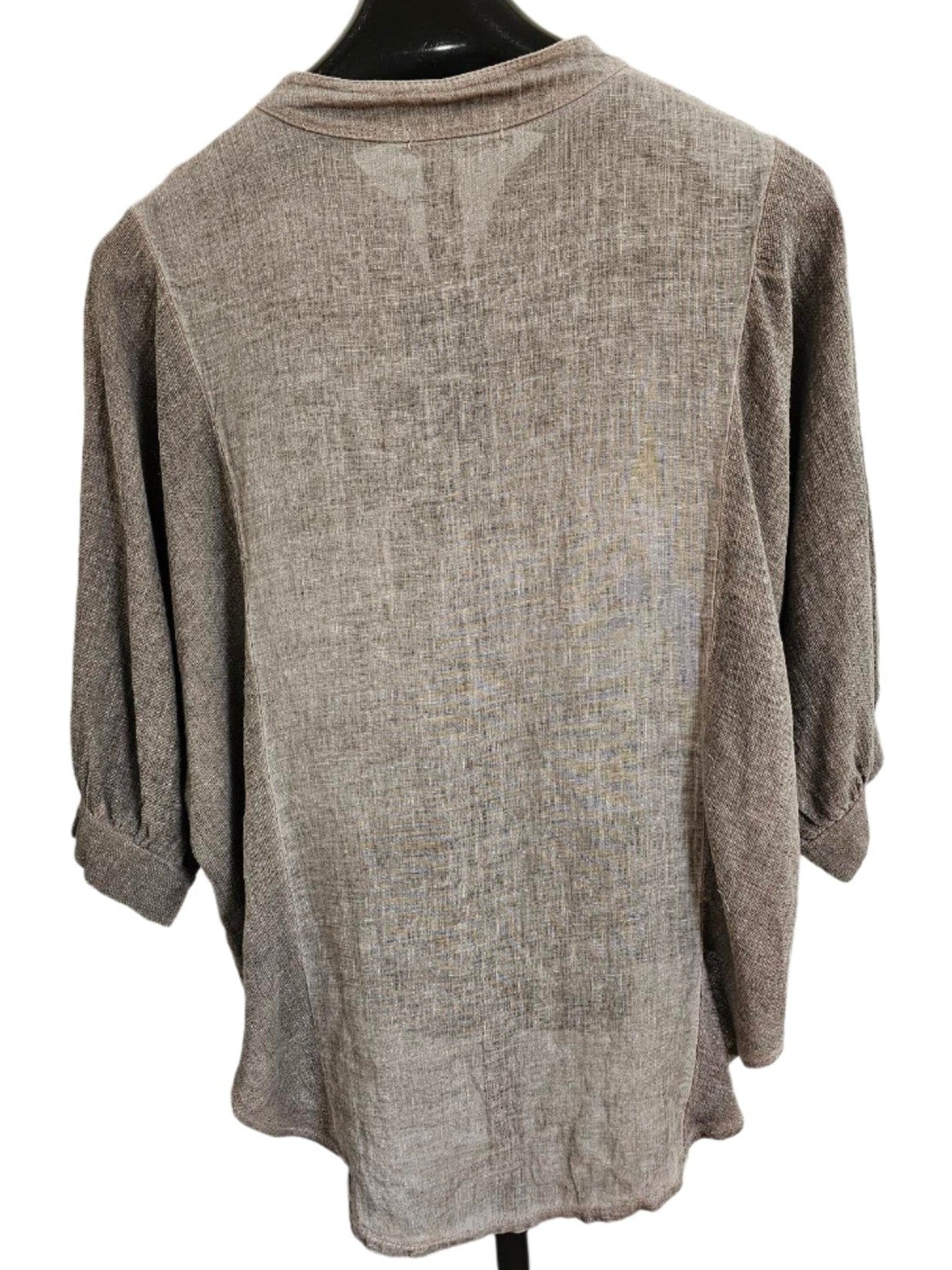 Top Beige 5 Button Front 3/4 Sleeve High/Low Linen Women's One Size 9230