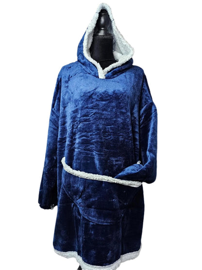 Hoodie Blanket Pullover Oversized Onesize Fleece & Sherpa Navy Blue Adult RTHBOSPOAD