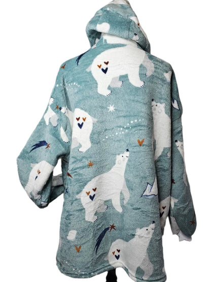 Hoodie Blanket Pullover Oversized Onesize Fleece & Sherpa Polar bears  Adult RTHBOSPOA