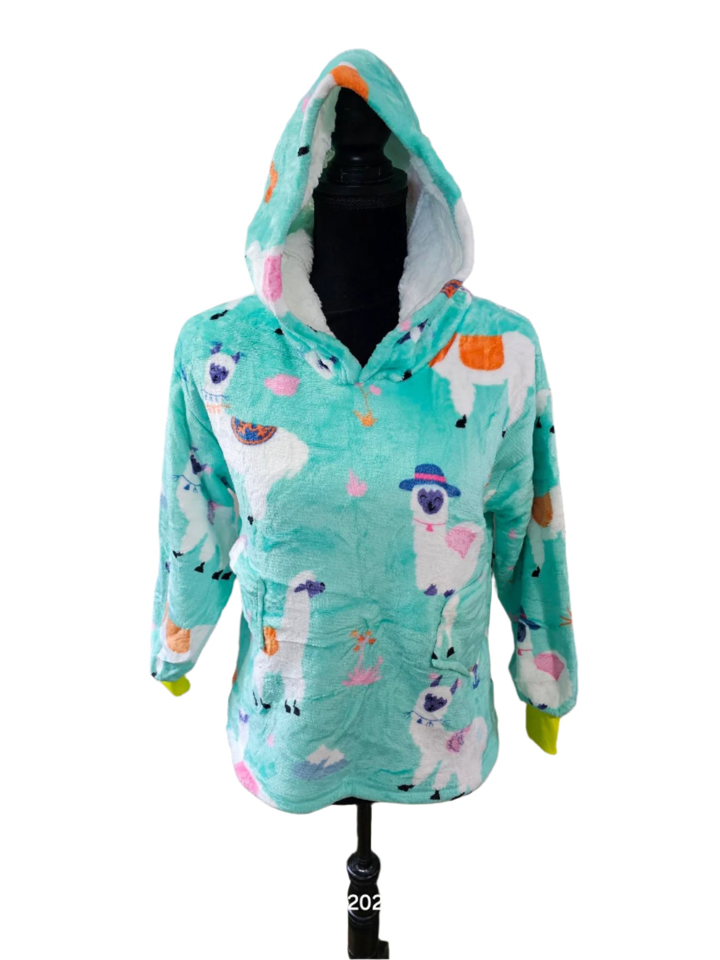 Hoodie Blanket Pullover Oversized Onesize Fleece & Sherpa Turq Llama Toddler 2 - 5yr RTHLLSPOIN