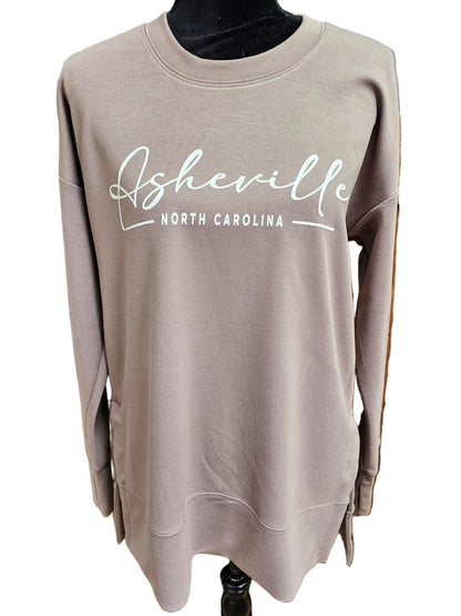 Low Crew Neck Modal Blend Tunic Length with Asheville Logo  #2128 Taupe