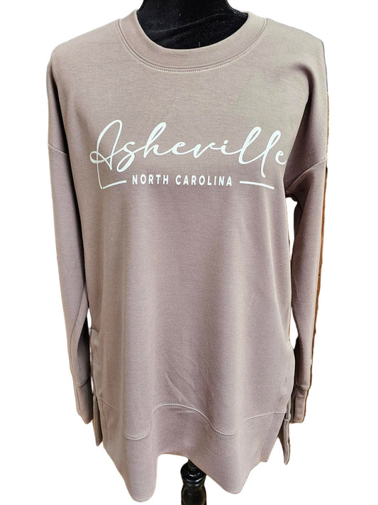Low Crew Neck Modal Blend Tunic Length with Asheville Logo  #2128 Taupe