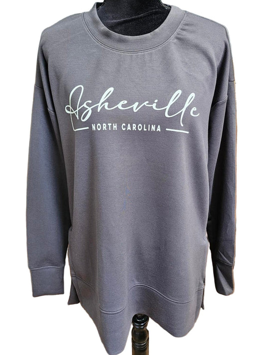 Low Crew Neck Modal Blend Tunic Length with Asheville Logo #2128 Charcoal
