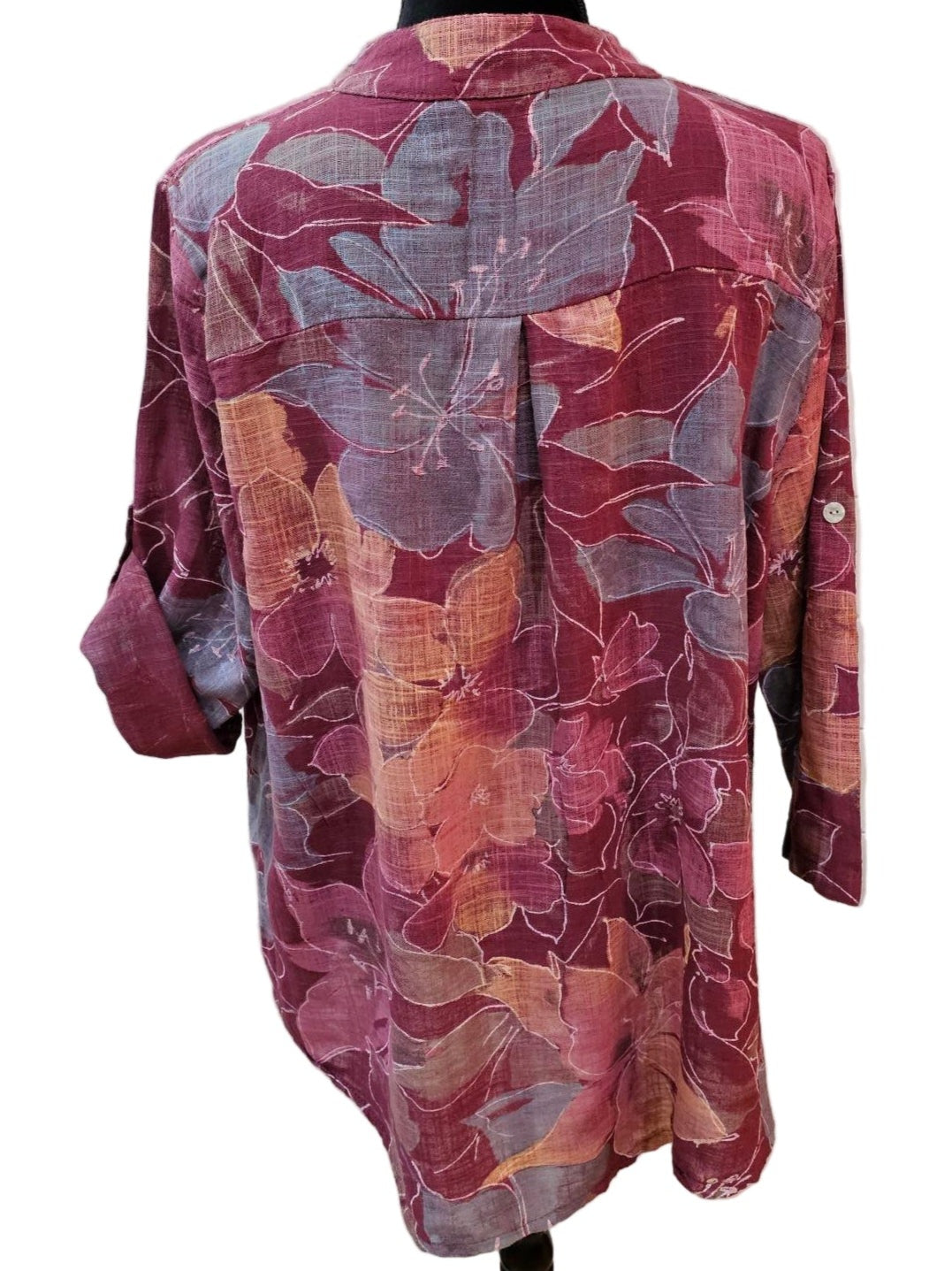 Top Pullover 3 Button 1Pocket Rose Floral Women's One Size 4702