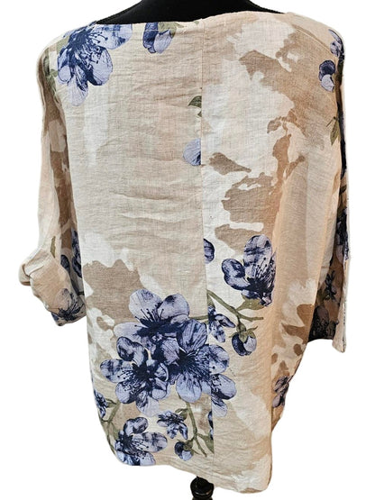 Top Pullover Floral Design  Linen Cream & Beige Multi  Colors Women's