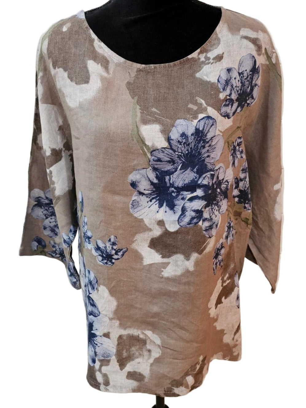 Top Pullover Floral Design  Linen Tan Multi  Colors Women's 