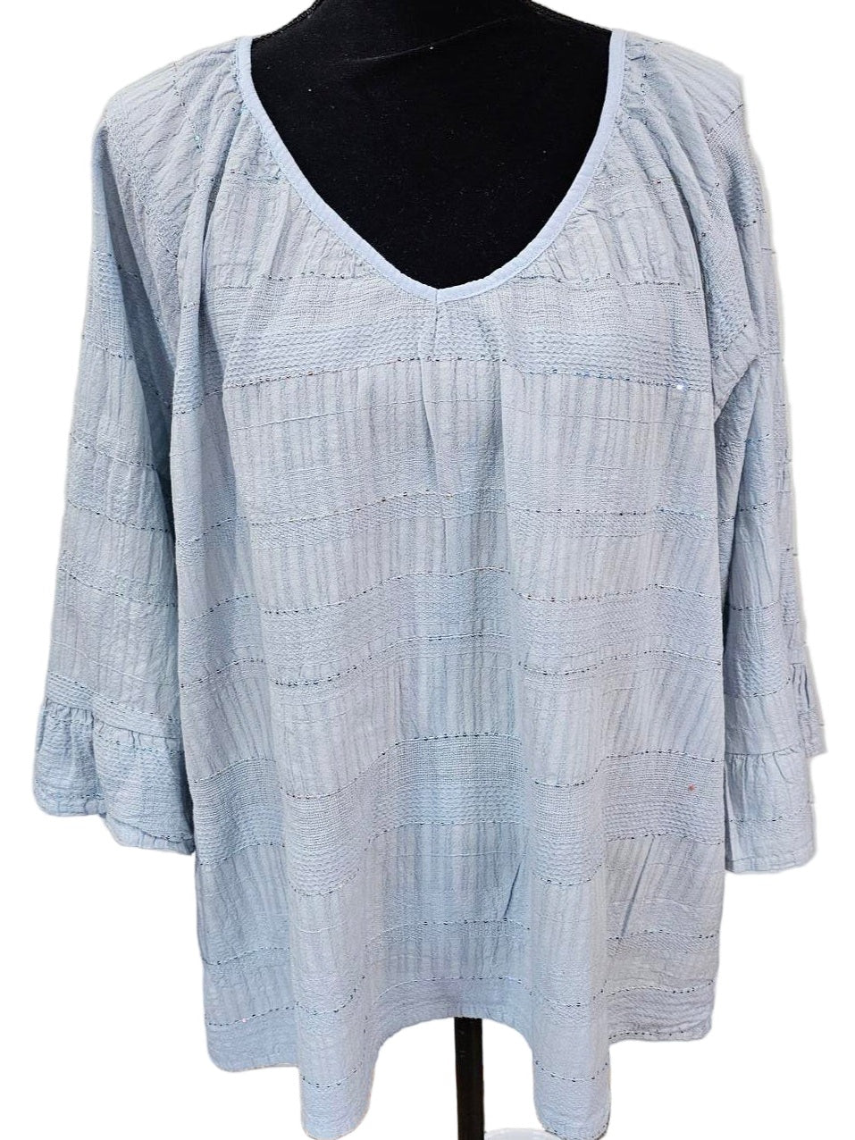 Top Pullover Round Neck Slate Blue with Sequins  3/4  Sleeve Women's One Size 11613