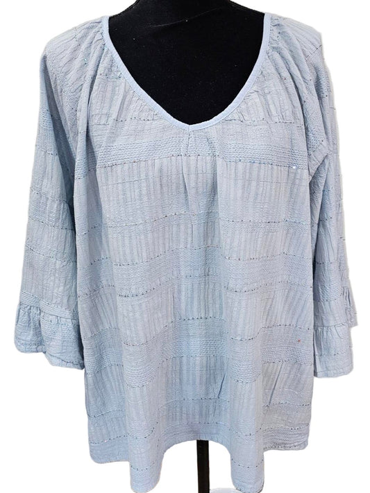Top Pullover Round Neck Slate Blue with Sequins  3/4  Sleeve Women's One Size 11613