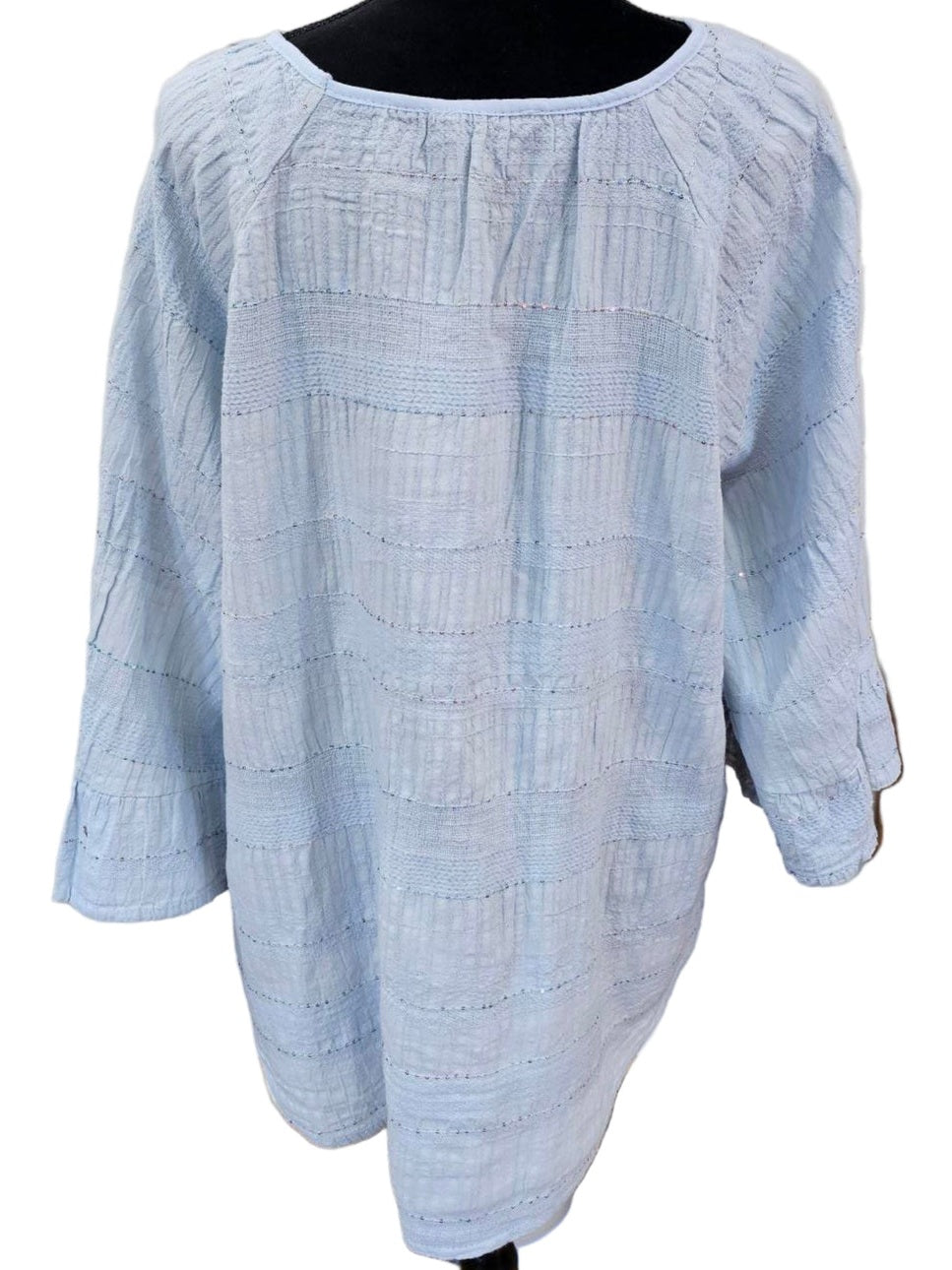 Top Pullover Round Neck Slate Blue with Sequins  3/4  Sleeve Women's One Size 11613