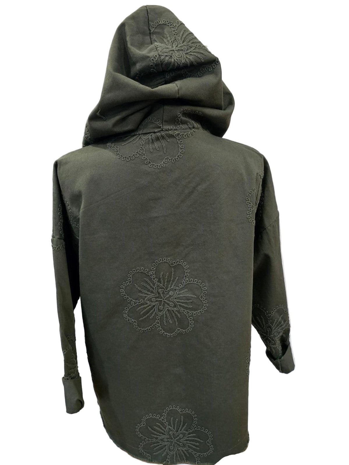 Jacket Olive Green Button Front  Embroidery 1095