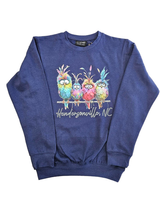 Sweatshirt Funky Birds Navy Blue Multi Color Print with Hendersonville