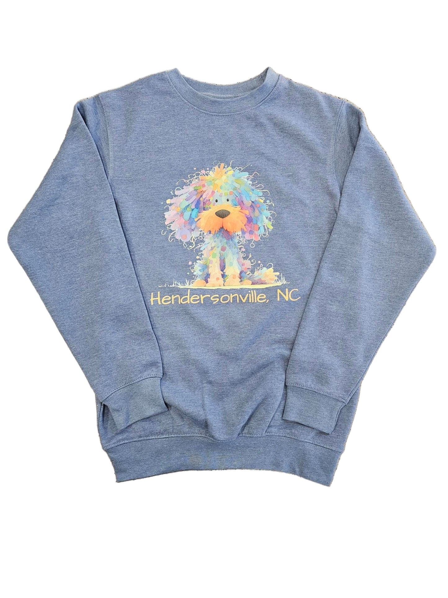 Sweatshirt Hair Dog Sky Denim Blue Multi Color Print with Hendersonville