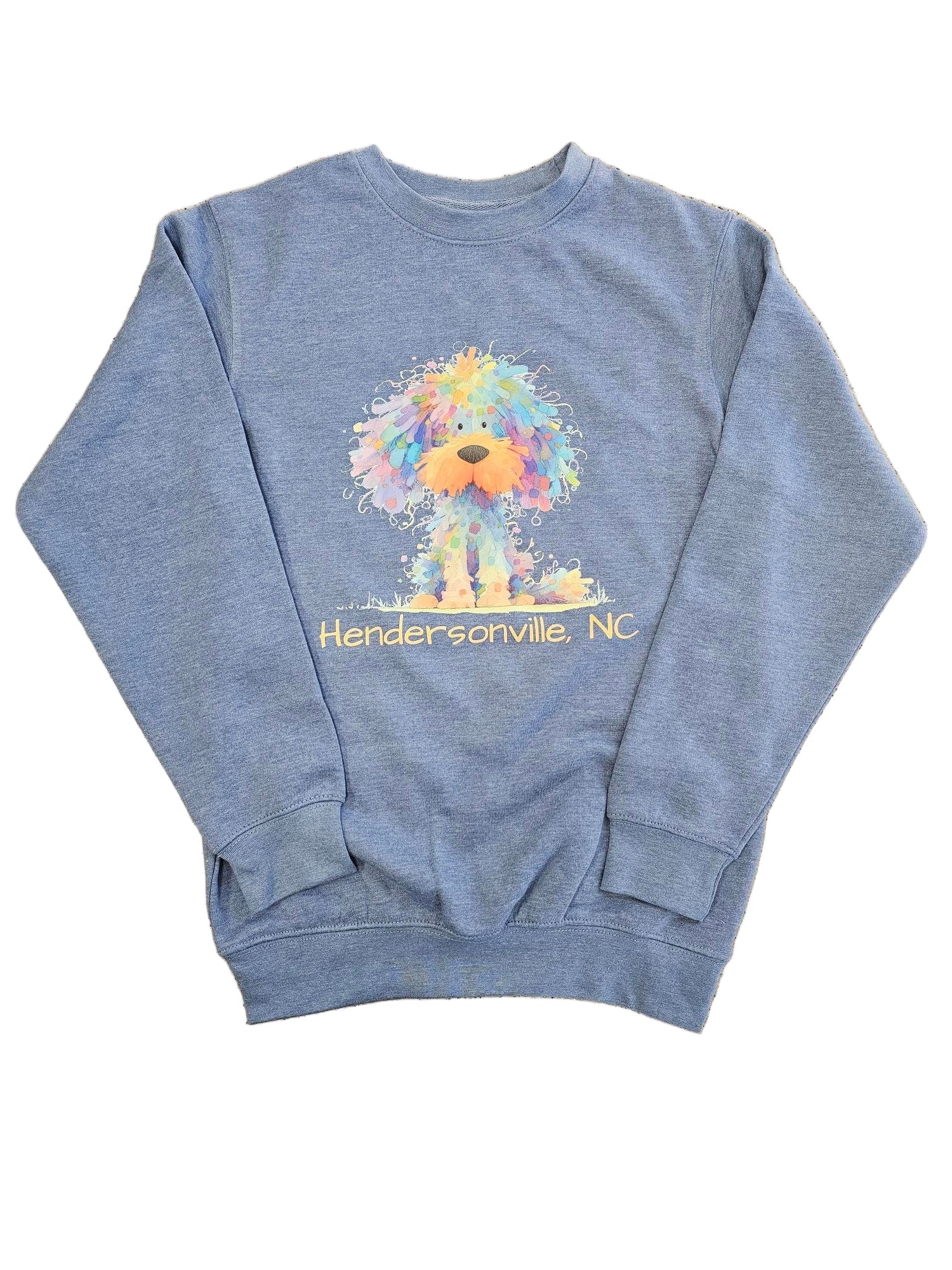 Sweatshirt Hair Dog Sky Denim Blue Multi Color Print with Hendersonville