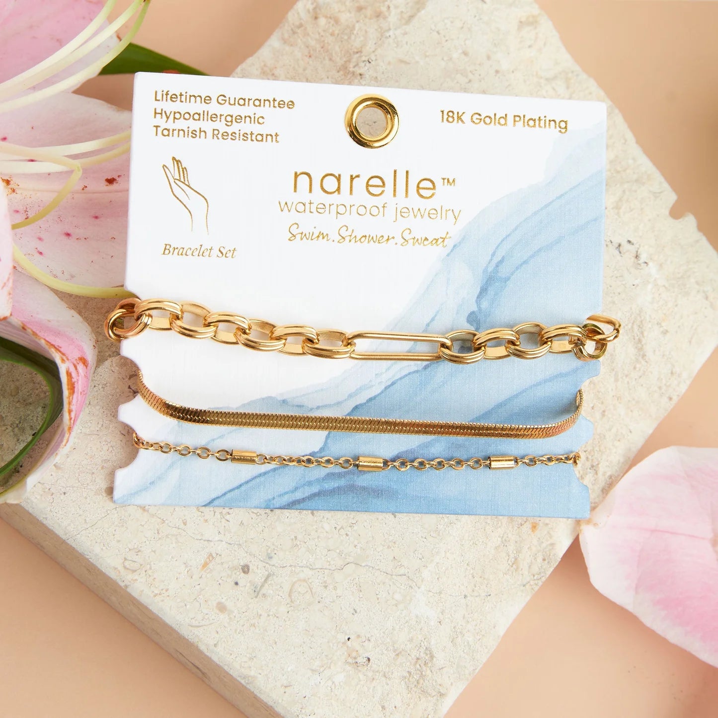  Bracelet Snake Chain Gold 3pc Women's 10038