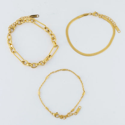  Bracelet Snake Chain Gold 3pc Women's 10038