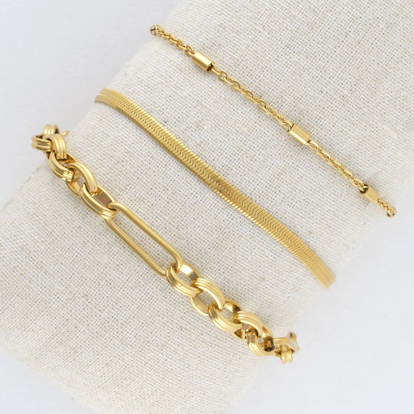  Bracelet Snake Chain Gold 3pc Women's 10038
