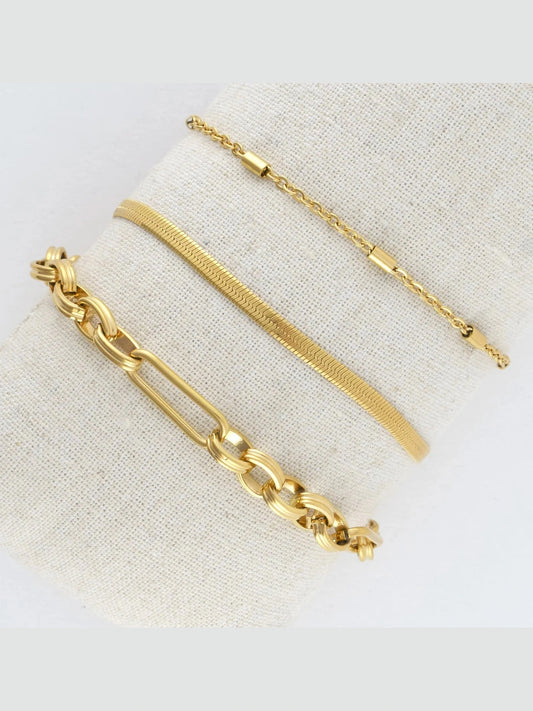  Bracelet Snake Chain Gold 3pc Women's 10038