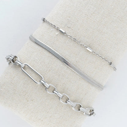  Bracelet Snake Chain Silver 3pc Women's 10039