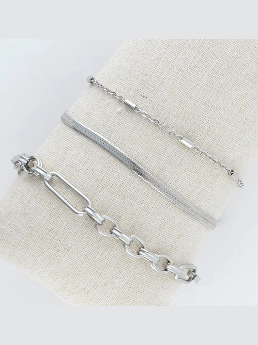  Bracelet Snake Chain Silver 3pc Women's 10039