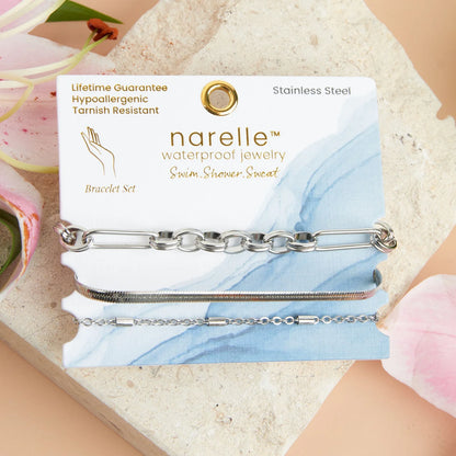  Bracelet Snake Chain Silver 3pc Women's 10039