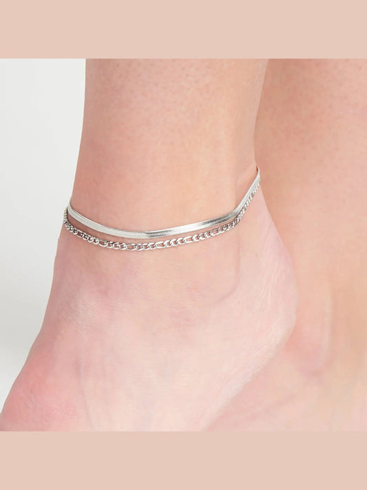 Anklet Snake Multi Row Chain Silver Waterproof Women's 10047