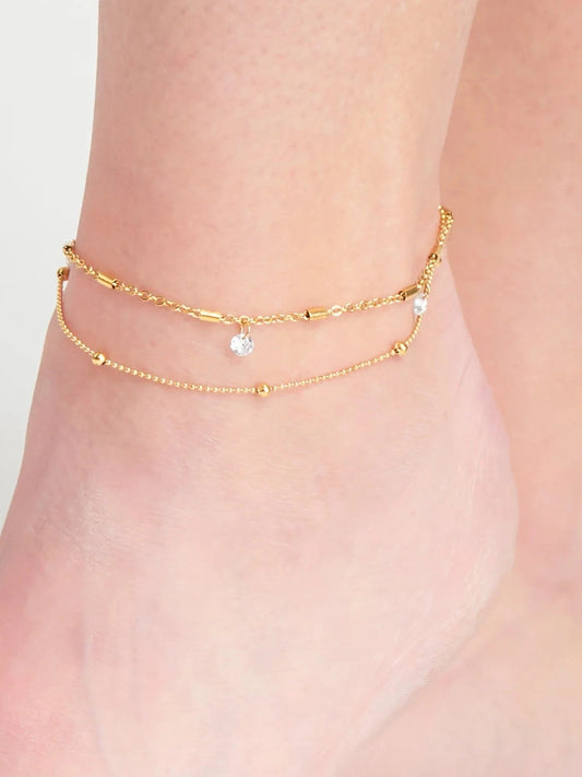 Anklet Dainty Multi Row Chain Gold Waterproof Women's 10048