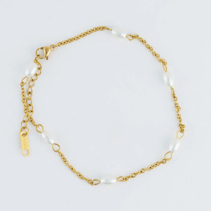 Howards- Anklet Dainty Pearl Single Row Chain Gold Waterproof Women's 10050