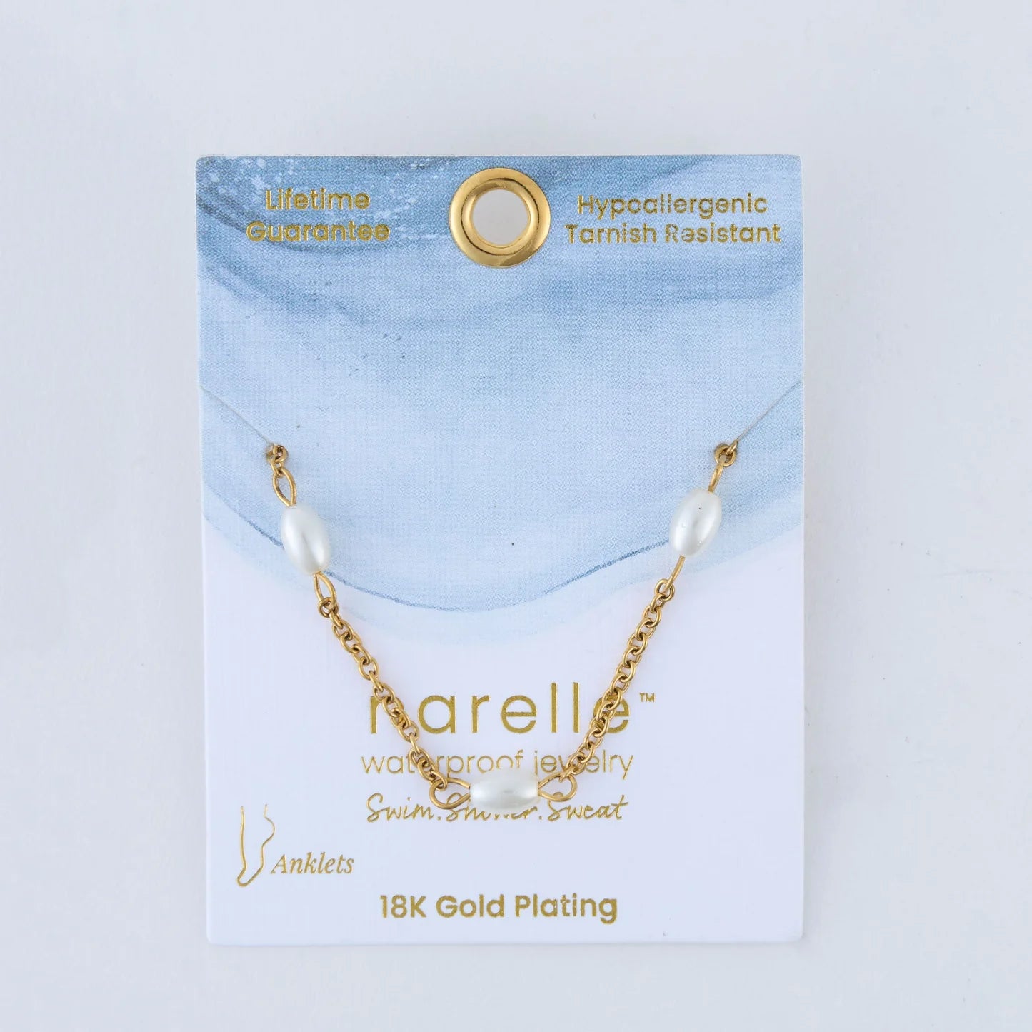 Howards- Anklet Dainty Pearl Single Row Chain Gold Waterproof Women's 10050