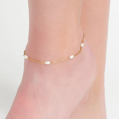 Howards- Anklet Dainty Pearl Single Row Chain Gold Waterproof Women's 10050