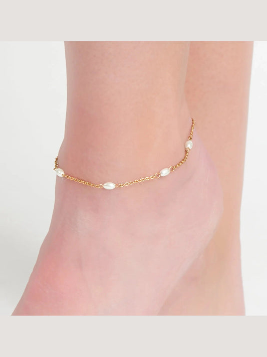 Howards- Anklet Dainty Pearl Single Row Chain Gold Waterproof Women's 10050