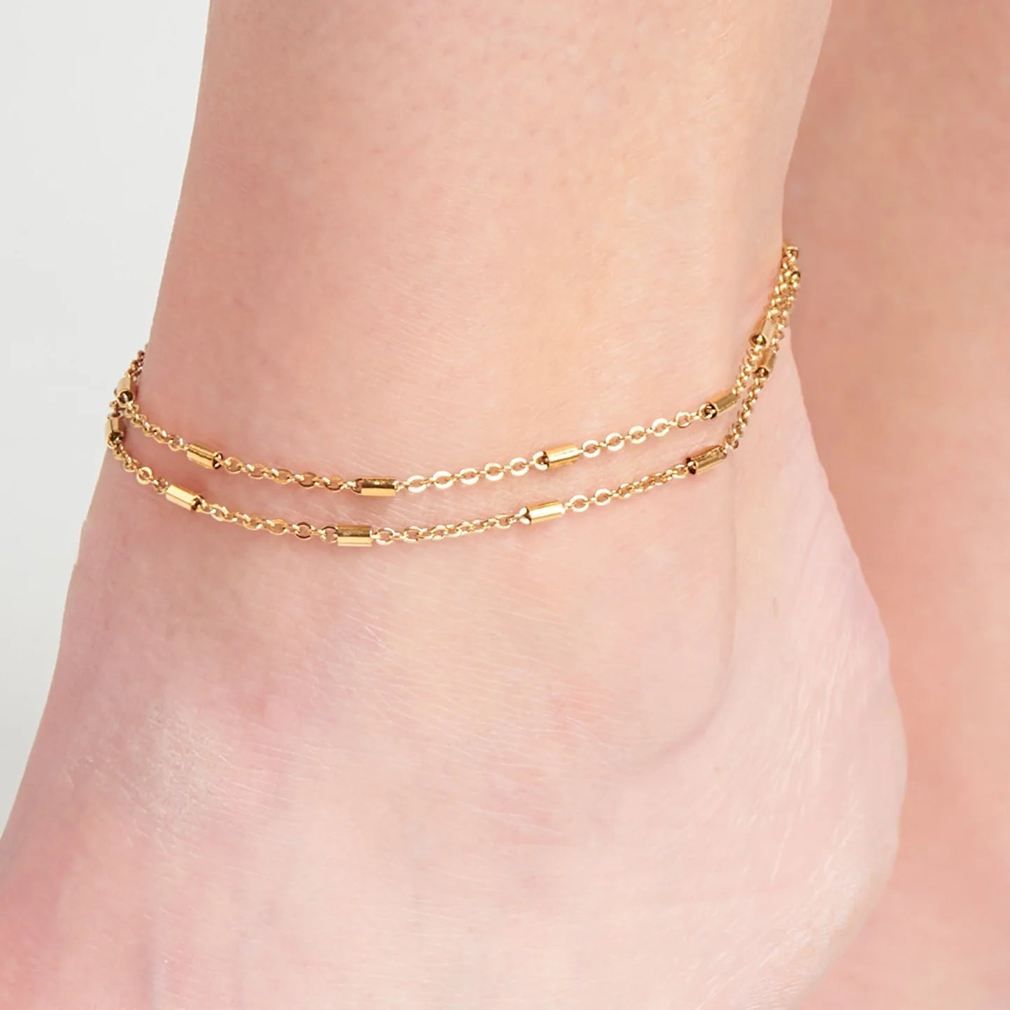 Howards- Anklet Dainty Bar Double Row Chain Gold Waterproof Women's 10053