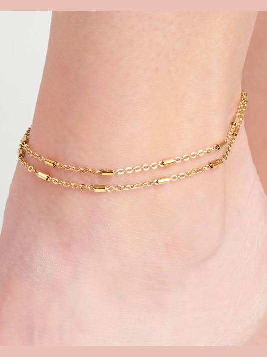 Howards- Anklet Dainty Bar Double Row Chain Gold Waterproof Women's 10053