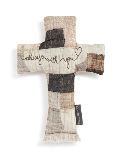 Patchwork cross with 'always with you' text on a white background