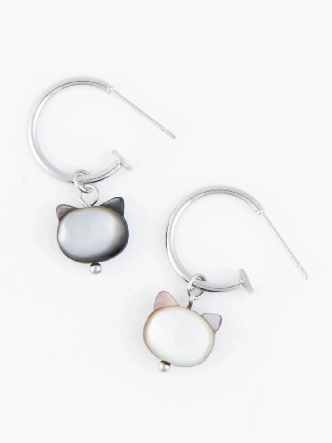 Earring&nbsp; Cat Charm C Hoop Silver 1" Waterproof Women's 10168