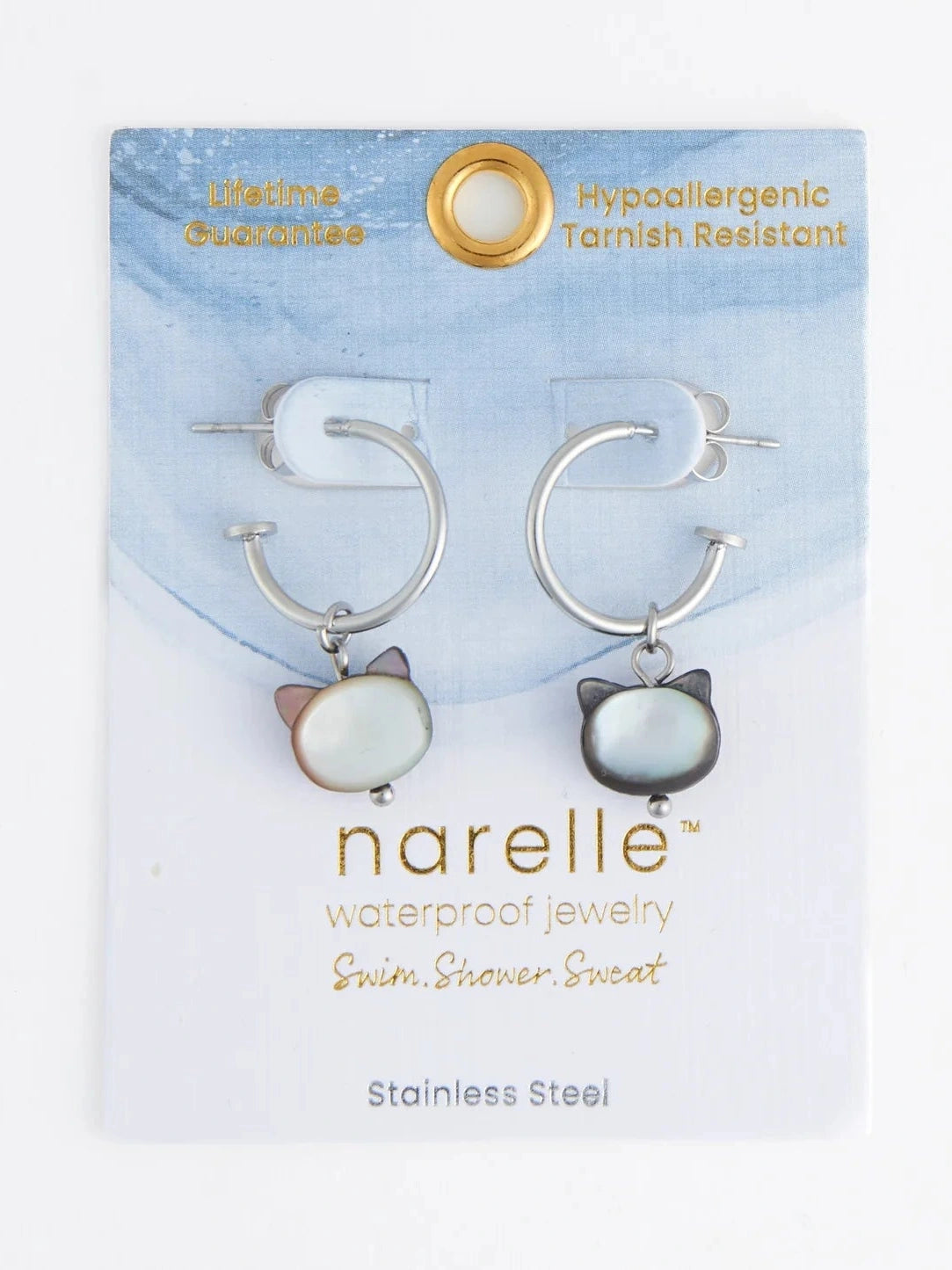  Earring&nbsp; Cat Charm C Hoop Silver 1" Waterproof Women's 10168