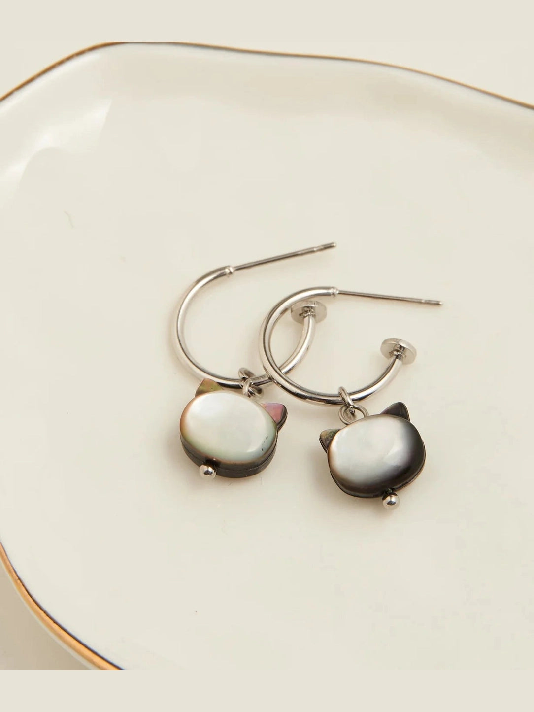  Earring&nbsp; Cat Charm C Hoop Silver 1" Waterproof Women's 10168