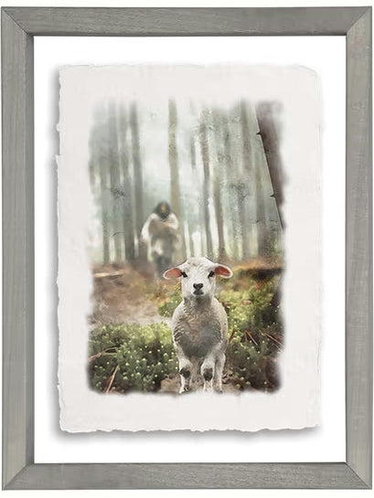 Picture Floating Framed Jesus Rescuing Lamb 14x11" Far1251
