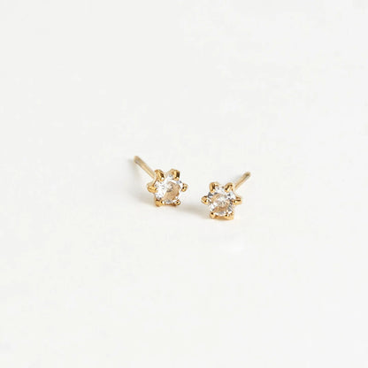  Earring Zirconia Stud Gold 3mm Round Waterproof Women's 10701