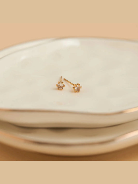  Earring Zirconia Stud Gold 3mm Round Waterproof Women's 10701