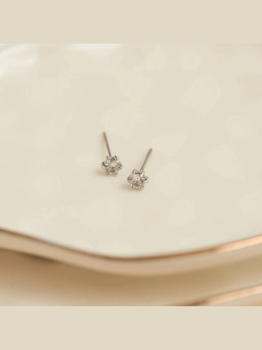 Earring Zirconia Stud Silver 3mm Round Waterproof Women's 10702