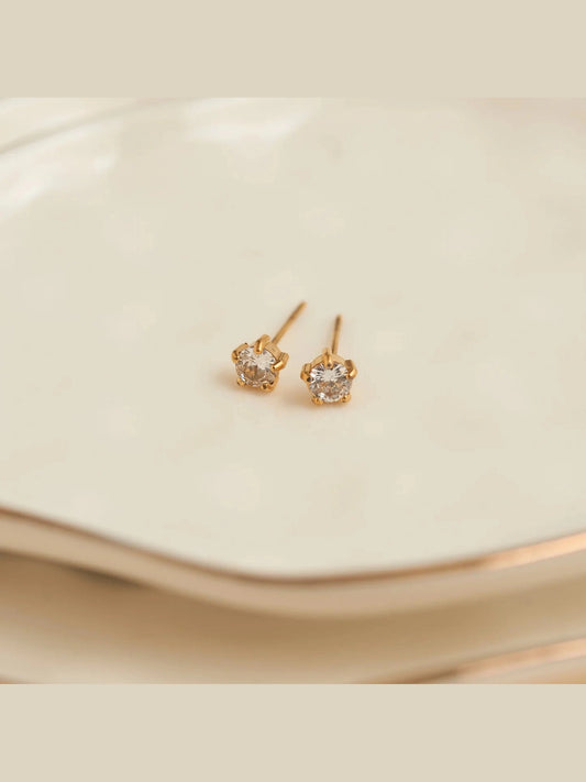 Earring Zirconia Stud Gold 4mm Round Waterproof Women's 10703