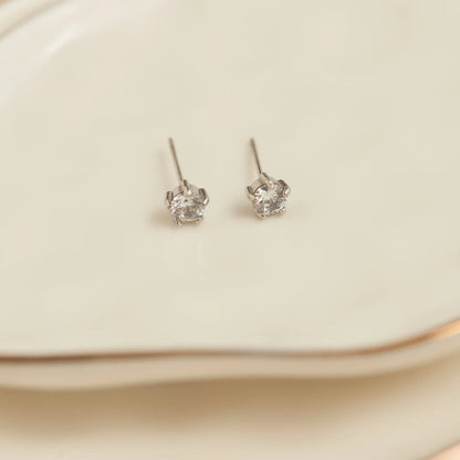 Earring Zirconia Stud Silver 4mm Round Waterproof Women's 10704