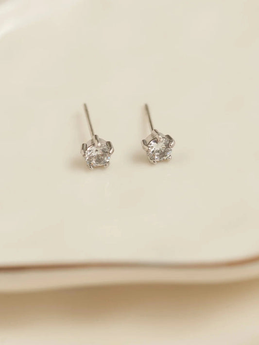 Earring Zirconia Stud Silver 4mm Round Waterproof Women's 10704