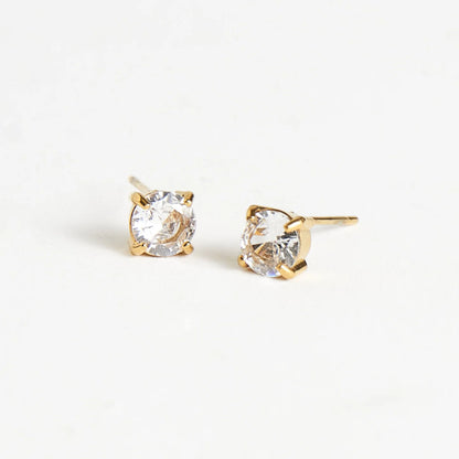 Earring Zirconia Stud Gold 5mm Round Waterproof Women's 1070