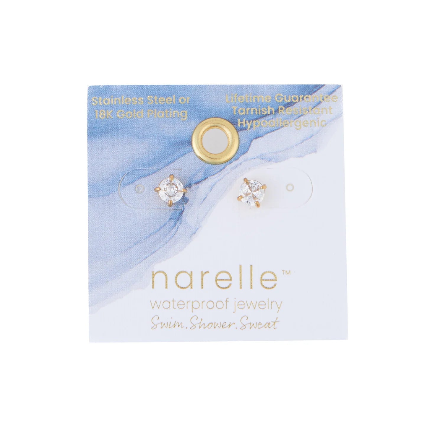 Earring Zirconia Stud Gold 5mm Round Waterproof Women's 1070