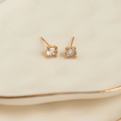 Earring Zirconia Stud Gold 5mm Round Waterproof Women's 1070