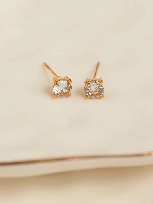 Earring Zirconia Stud Gold 5mm Round Waterproof Women's 1070